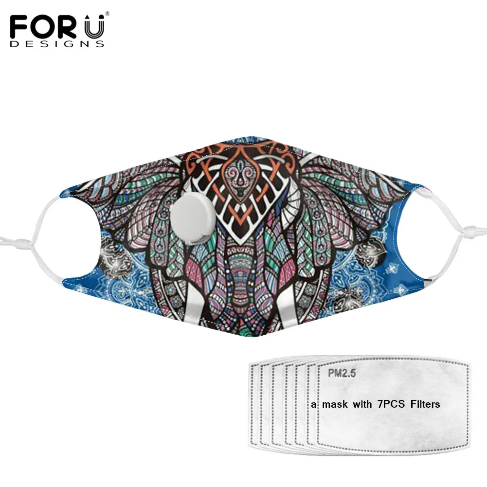 

FORUDESIGNS Female Washable mascarilla Bohemian Elephant Mandala Design Washable High Elasticity Anti Fog Valve Mascherine Kids
