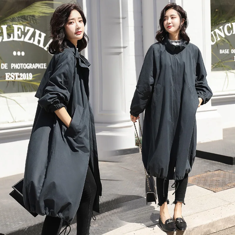 

2019 Autumn New Style WOMEN'S Dress Ol Elegant Slimming Hem Trench Coat Women's Mid-length over-the-Knee Lace-up Long Sleeve Cas
