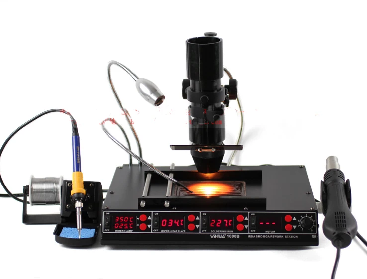 YIHUA 1000B 3 функции в 1 Инфракрасная паяльная станция Bga горячий воздух для поверхностного монтажа пистолет+ паяльники+ 540 Вт станция предварительного нагрева