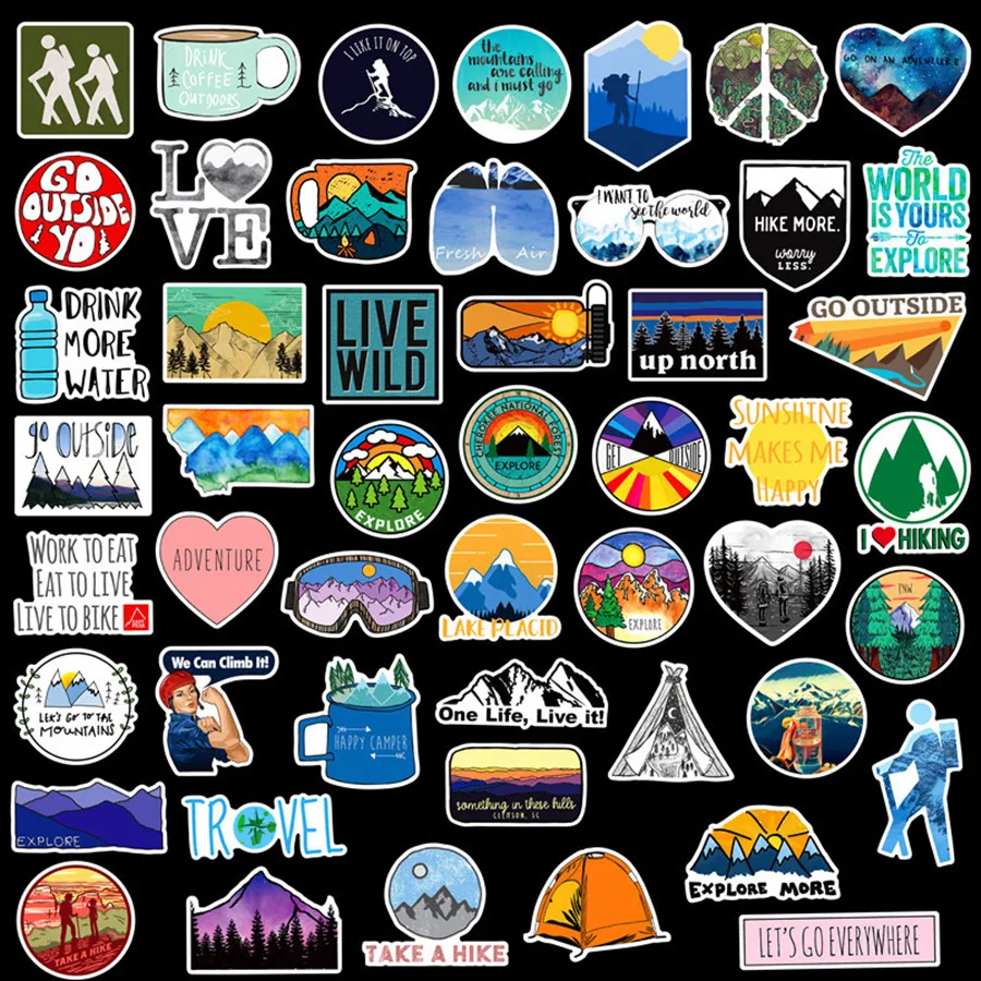 50 PCS Outdoors Computer Stickers Water Bottle Stickers Waterproof Vinyl Sticker For Luggage Skateboard Laptop MacBook Decals