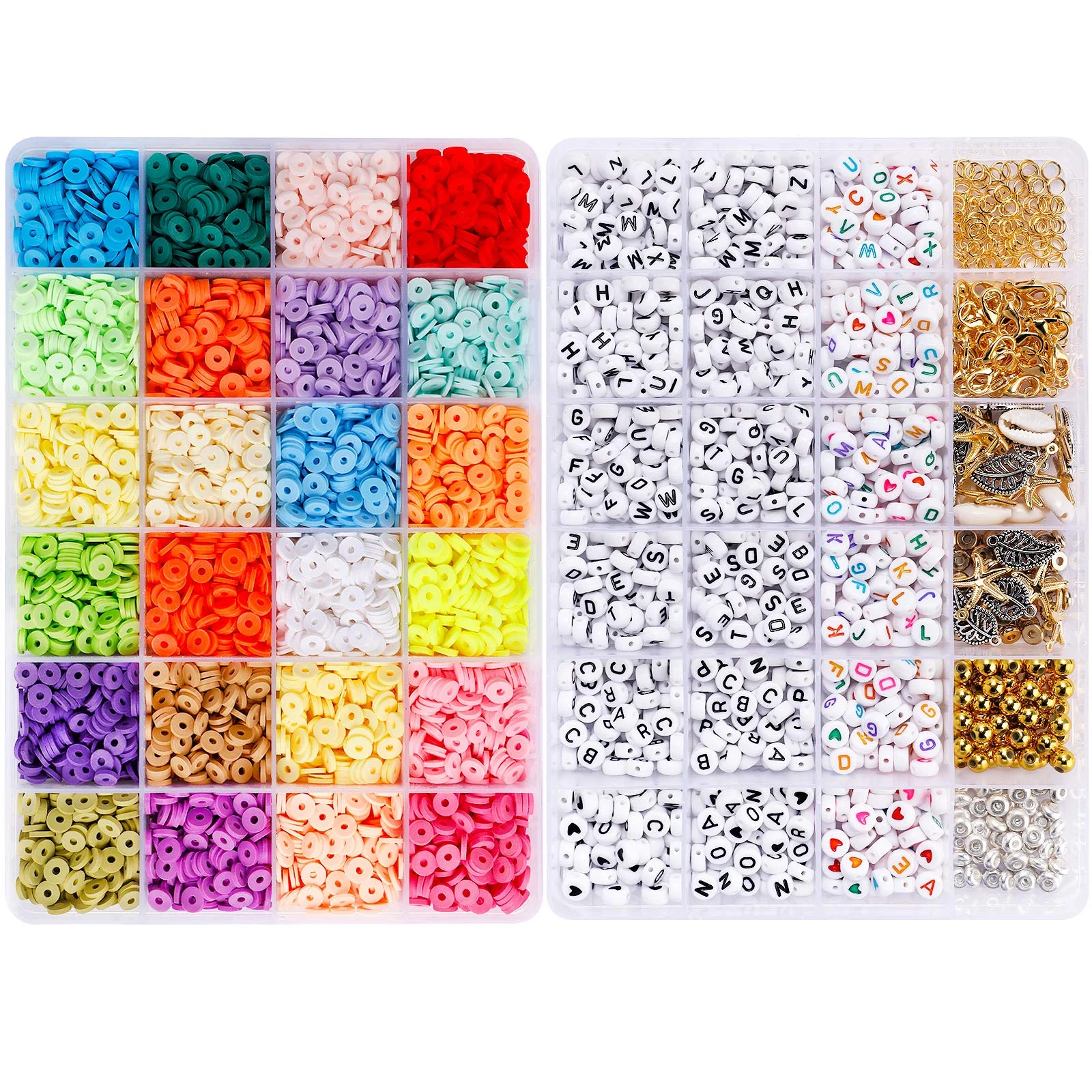 6000 Heishi clay beads with letters for bracelets with elastic rope pendant rings jewelry kit for making necklaces and bracelets 1