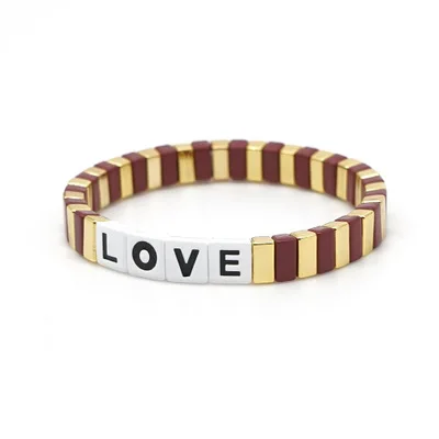 Letter LOVE Bohemia Ins Handmade Charm Enamel Rainbow Tile Bracelet Women Colorful Painted Metal Bracelets Wholesale Jewelry - Metal Color: HDB047-12