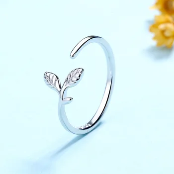 

925 Sterling Silver Adjustable Leaf Rings For Women Femme Prevent Allergy Party Jewelry jz587