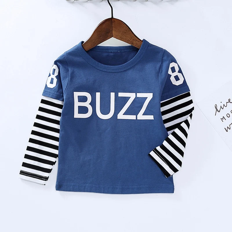 3245B Blue Buzz Новые весенние хлопковые футболки с рисунком для мальчиков и девочек, детские футболки, футболки с длинными рукавами для мальчиков и девочек, детские топы, брендовая одежда для малышей 12 мес.-8 лет - Цвет: 3245B Blue Buzz