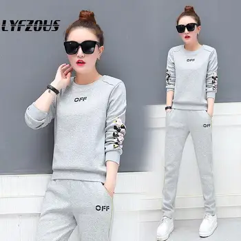 

LYFZOUS New Autumn Two Piece Set Sportsuit for Women Korean Tracksuit Flower Sweatshirt And pant 2pcs pants suits top clothes