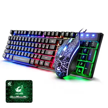 

T5 Mechanical Ergonomic Gaming Keyboard Mouse Set Rainbow Backlight USB Keyboard+Mouse Set For PC Laptop Gamer Free mouse pad