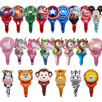 

50pcs/lot Mickey Animal birthday party hand stick foil balloons baby shower party supplies cartoon Minnie Winnie mylar toy