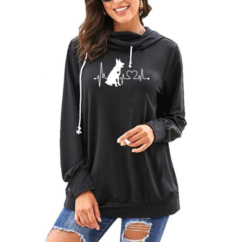 Hoodies For Women Dog Letters Print Drawstring Hood Tops Hoodies Sweatshirts Women Hoody Frauen Printing Loose Plus Size Buckle