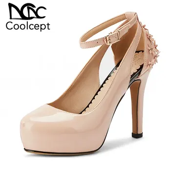 

Coolcept Fashion Platform Women Pumps Ankle Strap Buckle Thin Heel Shoes Women Daily Wedding Casual Female Footwear Size 32-46