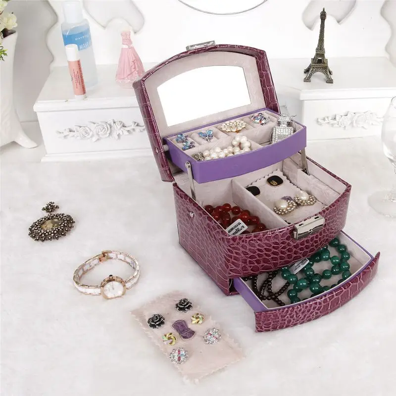 HLZS-автоматическая кожаная шкатулка для ювелирных изделий, трехслойная коробка для хранения для женщин, серьга, кольцо, косметический Органайзер, шкатулка для украшений