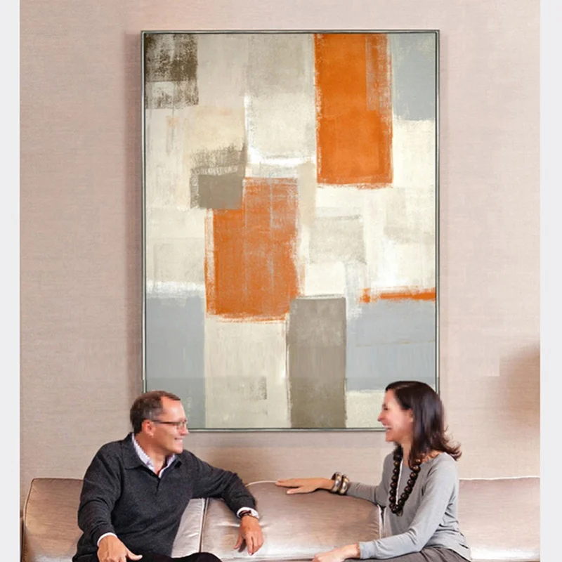 

Home Entrance Wall Sharply Orange Block Abstract Minimalist Modern Luxury Orange Light Warm Colors hand-painted Oil Painting