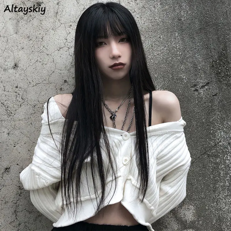 Cardigan Women Chic Slim Soft Street Wear Single Breasted White Sweater Ladies Trendy Solid Leisure Hip Hop Stretchy Ins |
