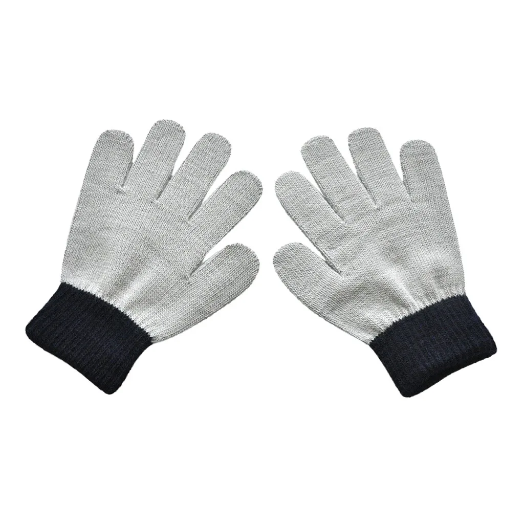 Волшебные Зимние перчатки для детей, теплые вязаные перчатки с цветными блоками