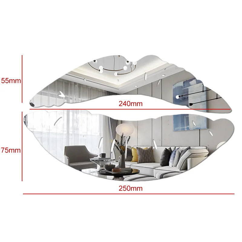 3D Mirror Wall Sticker Removable Kiss Lip Decal Wall Stickers Acrylic Wallpaper Home Living Room Art Mural Decoration