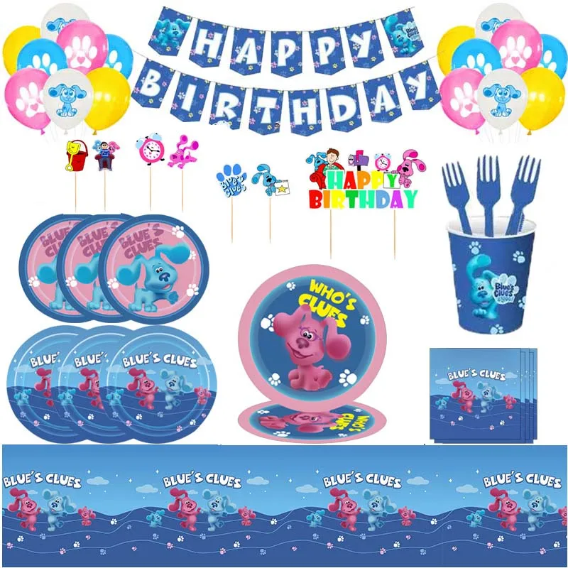 Cartoon Dog Blues Clues Themed Disposable Tableware Cup Plate Napkin Kids Birthday Baby Shower Supplies Cute Pet Party Decor | Дом и сад