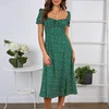2022 Summer Vintage Party Dress Square Collar Ruffle Elegant Sexy Dress Beach Female Green Mid Dresses Vestidos ► Photo 2/6