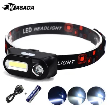 

Mini COB LED Headlight Headlamp Camping Flashlight USB Rechargeable 18650 Torch Night Running Head Lamp Torch