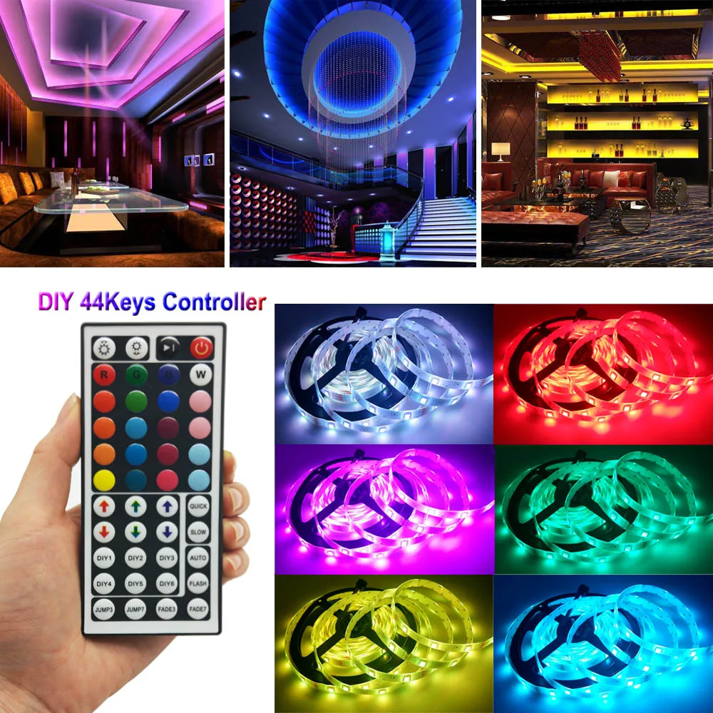 IP65 Waterproof RGB Ribbon LED Strips 5M LED Strip Lights with DIY 44 Keys IR Remote Controller for Festival Party