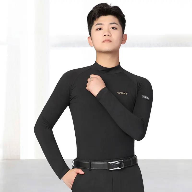 Newest Men's long sleeve top new modern dance practice clothes high collar Waltz Latin dance Clothes