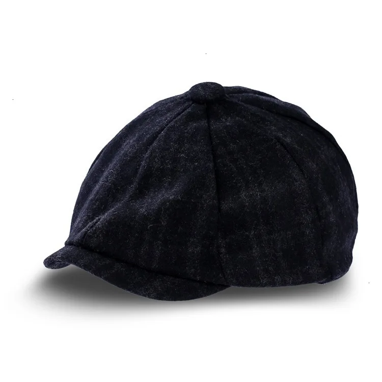 Male Winter Felt Ivy Caps Women Restore Plaid Wool Flat Caps Men Large Size Beret Hats 56-59cm 59-62cm - Цвет: 7color
