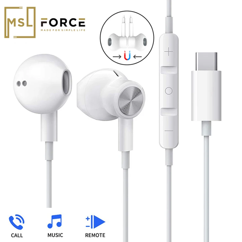 USB Type C Google chip Earphones magnetic Sports Stereo earphone with Wired control for HUAWEI P30 Mate 20 Pro Xiaomi 8 Samsung