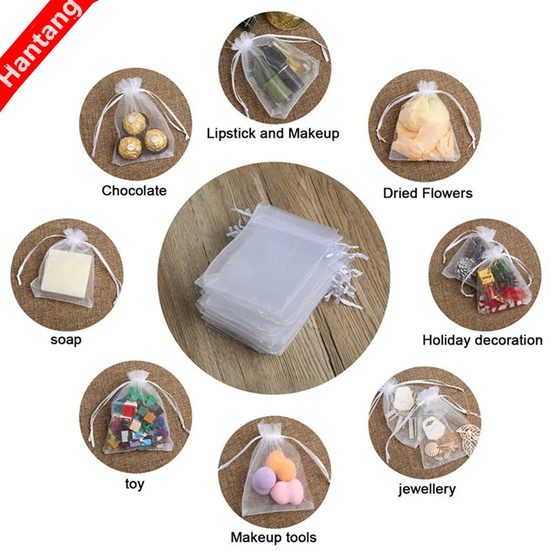 Tulle Bags Organza Sheer Gauze Jewelry Bags Packing Drawable Wedding Christmas Gift 50pcs organza jewelry bags