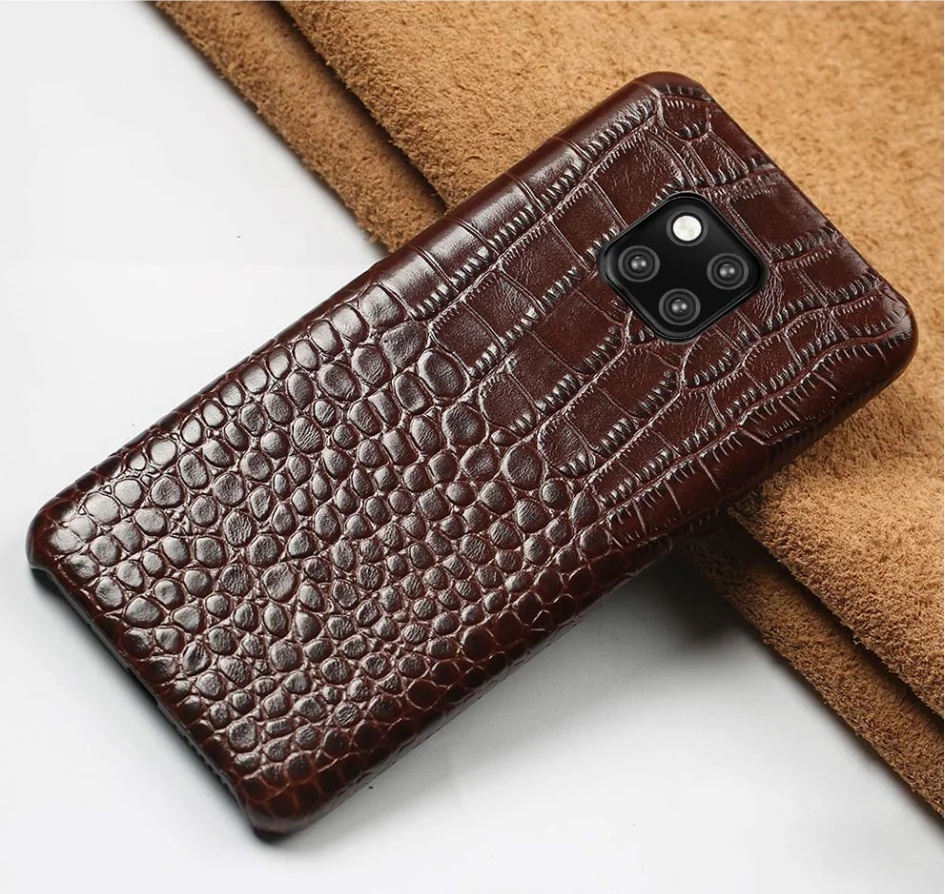 Чехол из натуральной крокодиловой кожи для телефона huawei mate 9 10 20 P9 p10 p20 p30 lite pro p smart - Цвет: Темно-коричневый