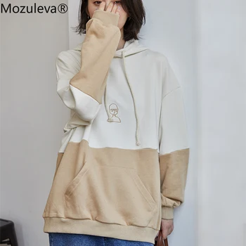 

Mozuleva New 2020 Autumn Cartoon Print Fleece Sweatshirts Women Oversize Ladies Thicken Pullover Hoodies Pockets Hooded Jackets