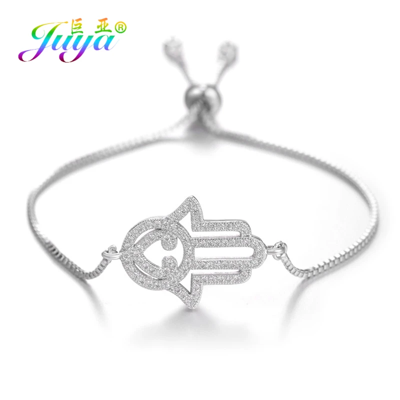 White Gold Juya золото/серебро/розовое золото регулируемые цепи браслеты греческий сглаза Фатимы Хамса рука браслеты для женщин мужчин - Окраска металла: White Gold
