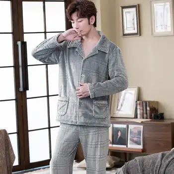 

Winter Pajamas Set Men Flannel Pyjama Warm Sexy Plush Sleepwear Big Size Man Pure Color Homewear 2019 Fashion Pjs