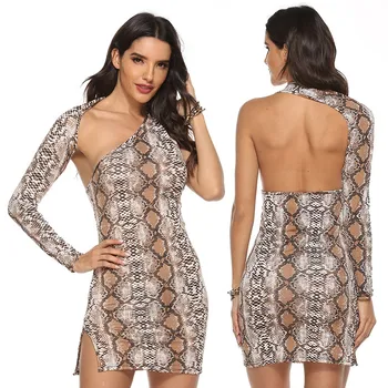

Plus Size Sexy Women Snake Print Lingerie Underwear Single Night Dress Long Sleeve Nightwear Backless Sleepwear Clubwear S-4XL