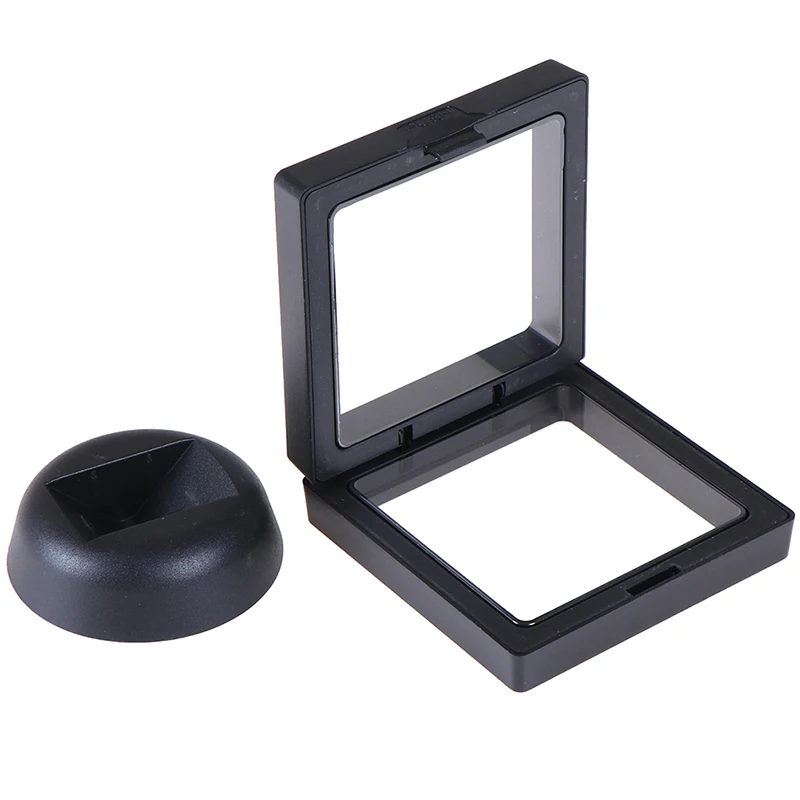 1 Set Black 3D Floating Jewelry Coin Display Frame Holder Box Case With Stand 70*70mm