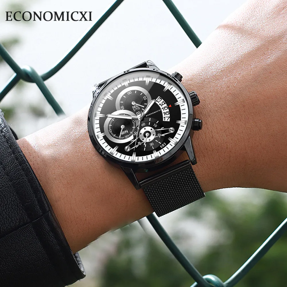 Модные брендовые мужские часы, аналоговые кварцевые повседневные деловые мужские сетчатые наручные часы со стальным ремешком, часы Relogio Masculino, роскошный подарок