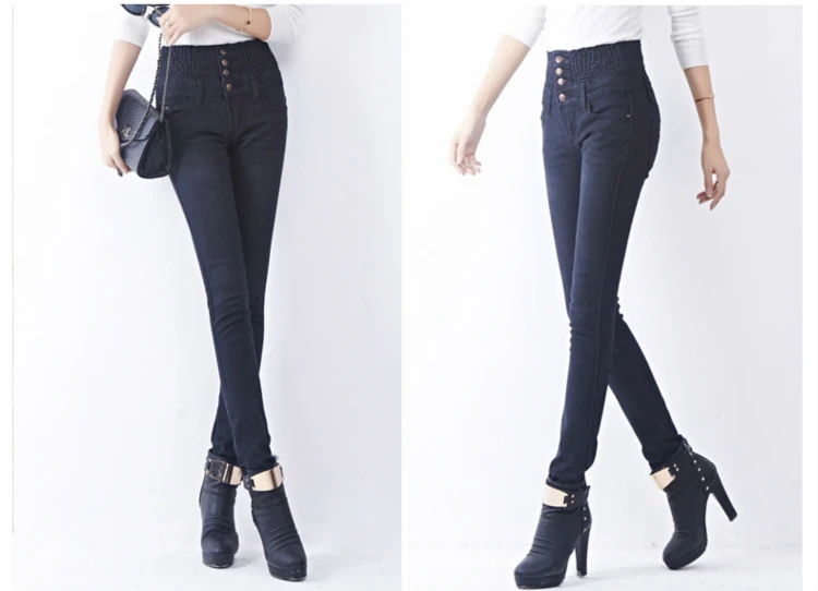 Tataria/осенне-зимние женские джинсы с высокой талией, обтягивающие теплые плотные джинсы, женские эластичные джинсы размера плюс, Стрейчевые вельветовые джинсы