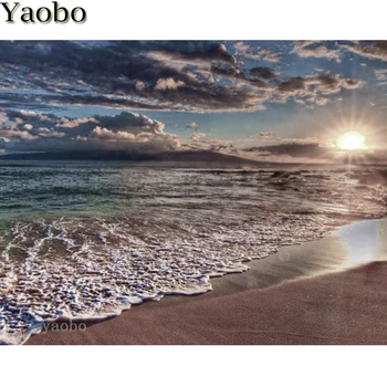 

5D DIY Diamond Painting cross stitch kit Sunset tropical beach ocean sea waves decoration full drill square round diamond gift