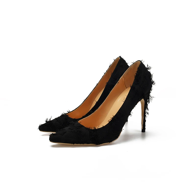 Туфли лодочки женские шерстяные на высоком каблуке с острым носком без