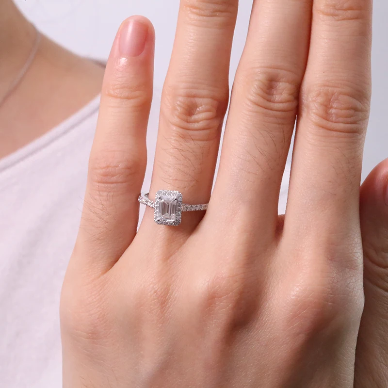 AEAW 0.7ct 4*6 мм изумрудная огранка камень Муассанит кольца для женщин 18 к 14 к белое золото розовое золото романтические обручальные кольца