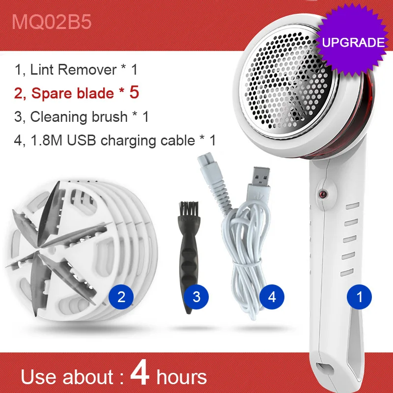 4 hours 5 blade Расширенный 9 Вт средство для удаления ворса, USB Электрический свитер одеть ворсистая шерсть ткань бритва с одеждой пух ковер Чистящая машина Новинка - Цвет: 4 hours 5 blade
