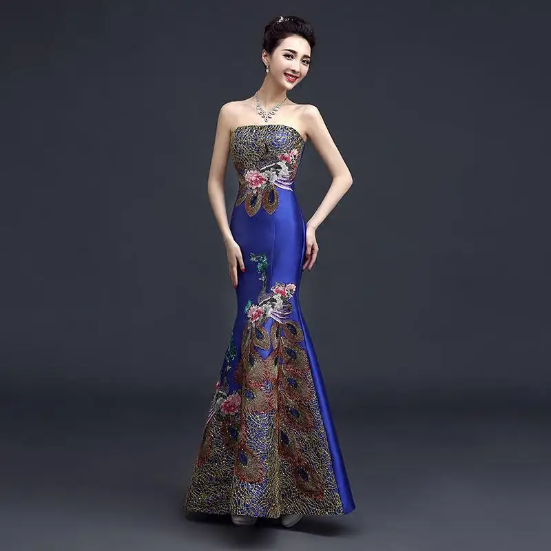С открытыми плечами, с блестками, Cheongsam, женское, элегантное, большой размер, 3XL, Русалка, официальное, вечернее платье, сексуальное, длинное, Qipao, новинка, Vestidos De Festa - Цвет: Style 7