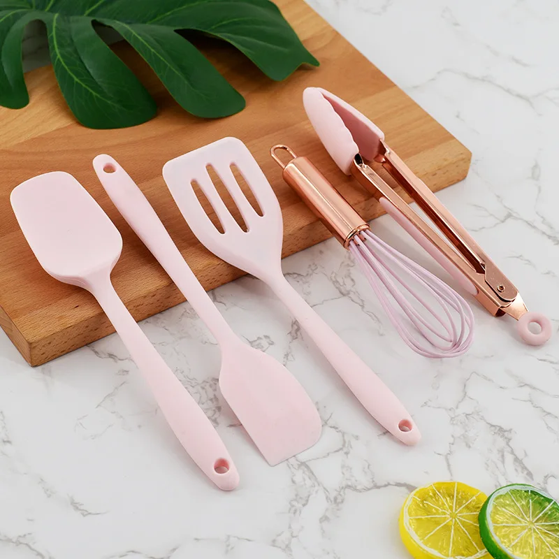 Multipurpose Kitchen Cake Tool Set Silicone Scraper Oil Brush Egg Whisk Spatula Cooking Utensil Pink Kitchenware