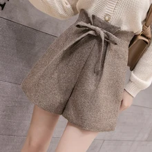 Осень зима новые женские шерстяные шорты корейские шикарные кружевные широкие шорты с высокой талией женские элегантные шерстяные шорты