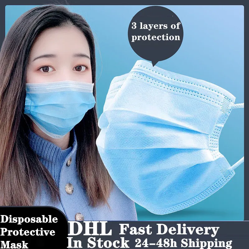 

Hot Sale 50Pcs Masks Protective Mask Disposable Mouth Face Mask Meltblown Cloth 3 Layer Protective Filter Bacteria Mask