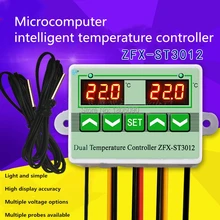 1 pces ZFX-ST3012 AC110-220V dc 12v 24v microcomputador eletrônico controlador de temperatura interruptor duplo controle temperatura sonda dupla