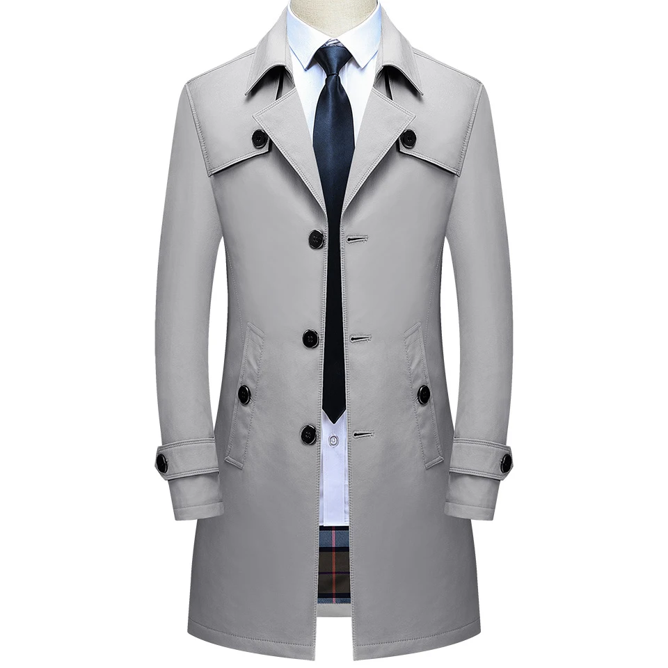Thoshine Brand Spring Autumn Men Long Trench Coats Buttons Male Fashion Outwear Jackets Windbreaker Plus Size