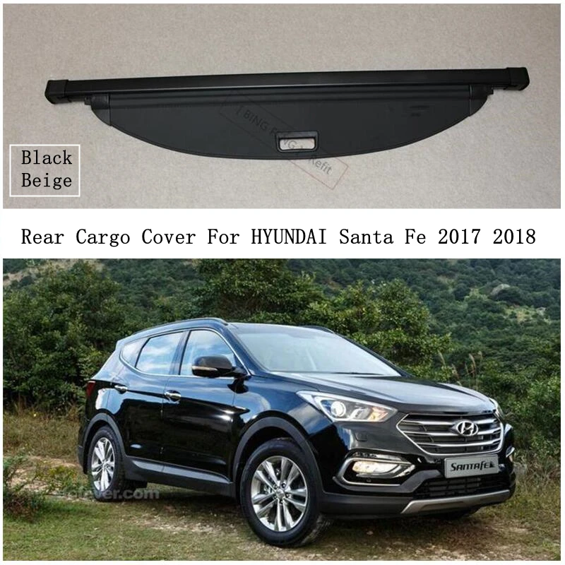 

Rear Cargo Cover For HYUNDAI Santa Fe Sports 2017 2018 Privacy Trunk Screen Security Shield Shade Black Beige Auto Accessories