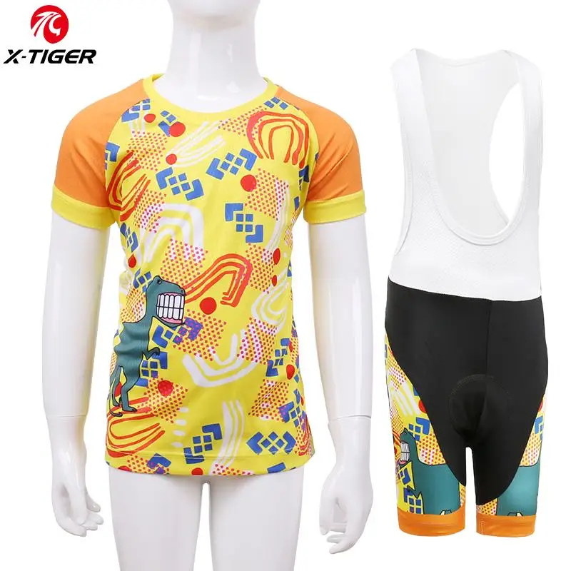 T-Shirt Bib Set X-TIGER, унисекс, комплект из майки для велоспорта, Быстросохнущий Детский комплект для велоспорта, 3D губка, велосипедные шорты, дышащая одежда для велоспорта - Цвет: T-Shirt Bib Set
