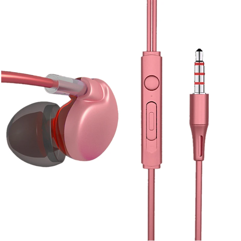 Rose Gold 3,5 мм Проводная гарнитура с регулировкой громкости гарнитура с микрофоном универсальная Удобная стерео бас Hifi спортивные наушники для смартфона - Цвет: Rose Gold