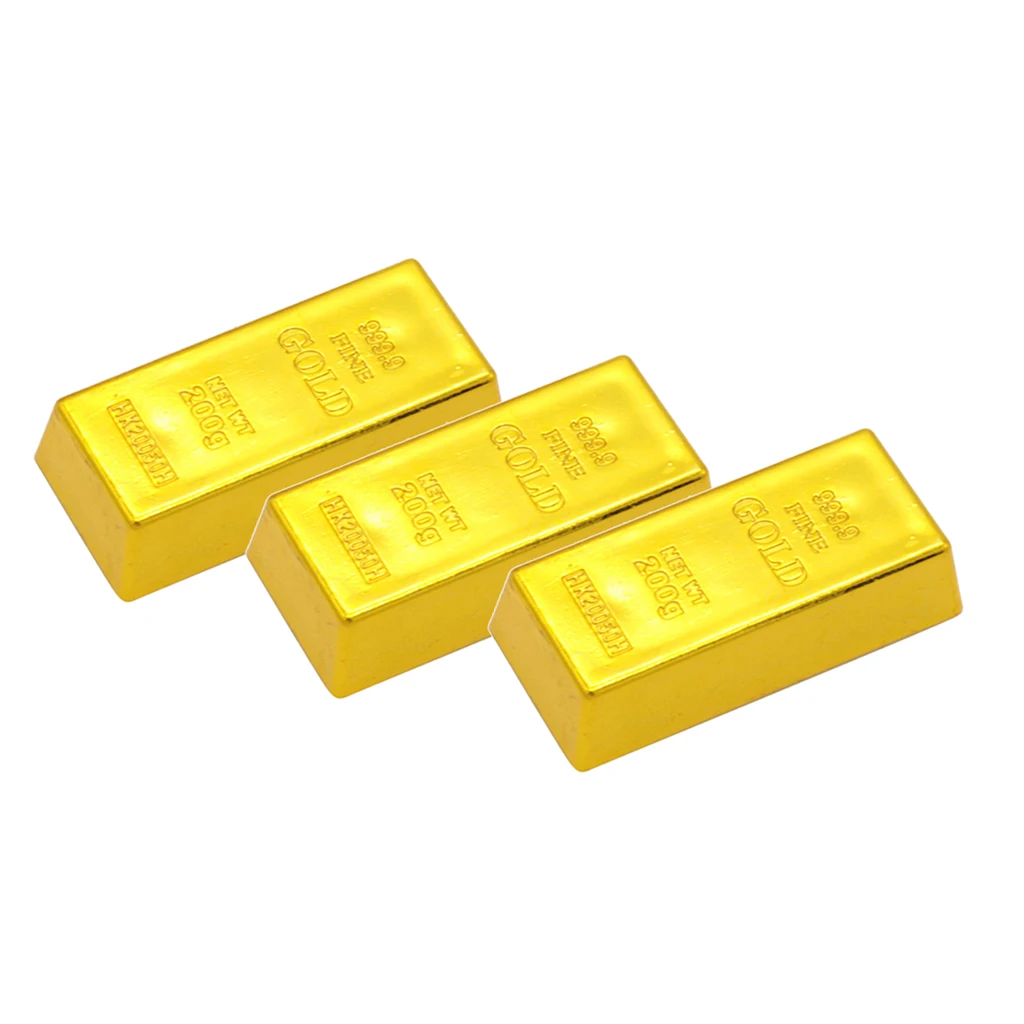 3pcs Fake Gold Bar Bullion Magic Prop Fancy Desk Table Ornament Toy New