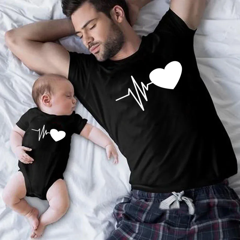 Футболка Black Dad детское боди с принтом сердечного ритма семейный образ папа и я