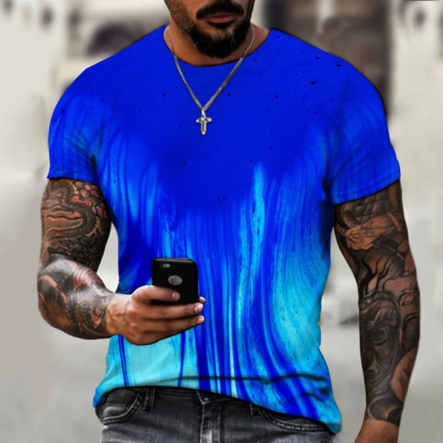 2022 Summer New Fashion Trend Street Men's Clothing, 3d Printing Abstract Art, Street Hip-hop Style Loose Casual Short Sleeves CTZ2325